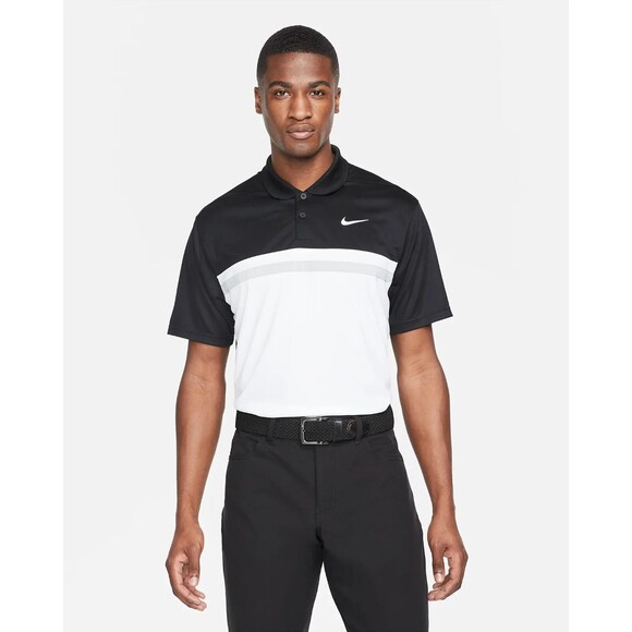 Nike Dri-FIT Victory Mens Golf Polo Colorblock Black White DH0845-010 Medium NWT - Picture 1 of 9
